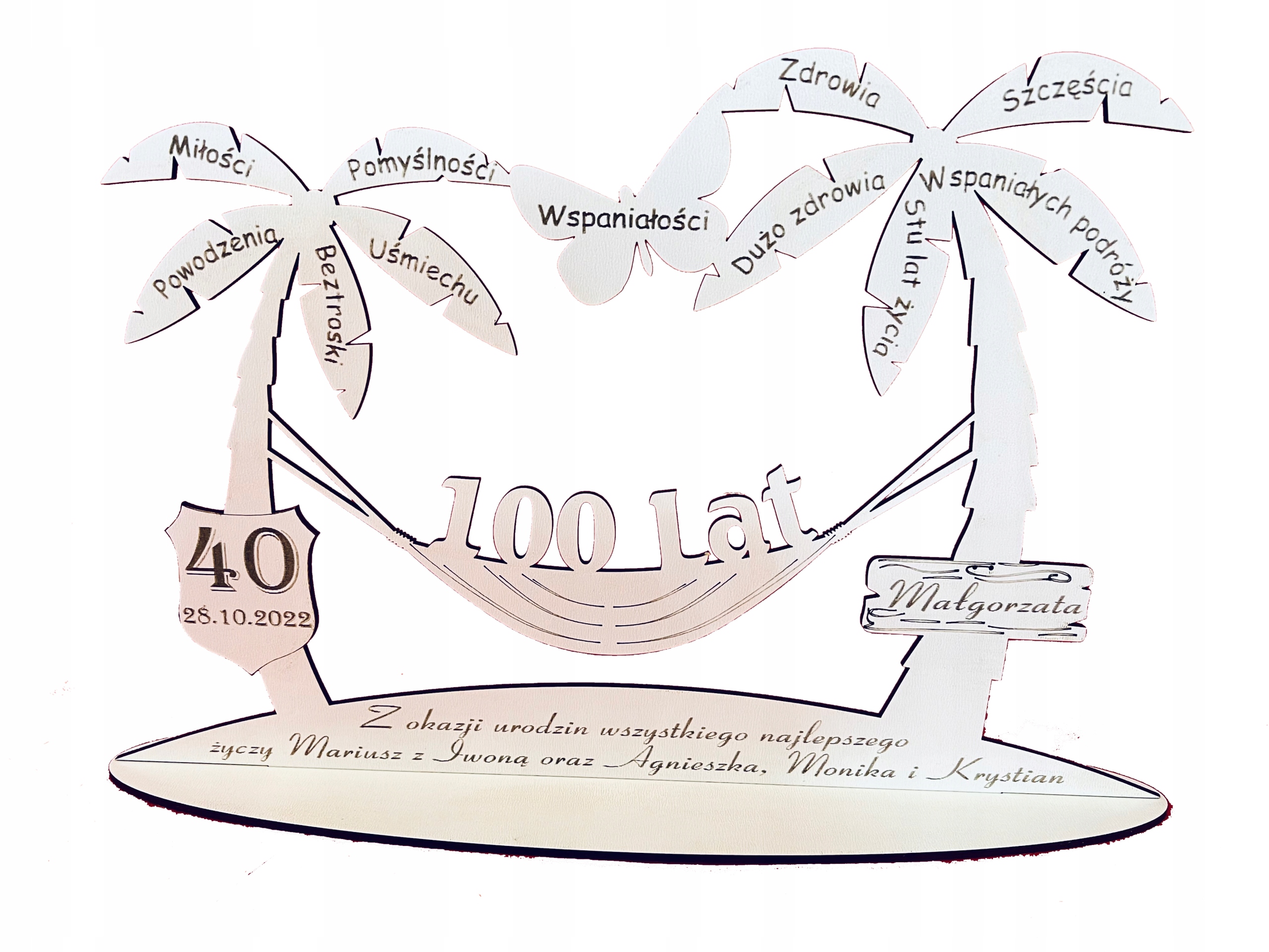 Gravírovaný strom s přáním k narozeninám