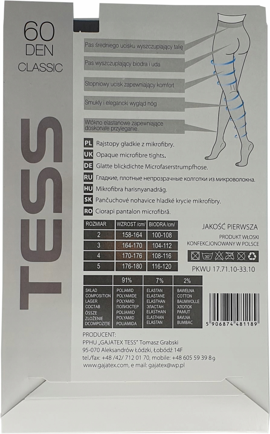 Rajstopy MIKROFIBRA 60 DEN TESS RUDE matowe Płeć kobieta