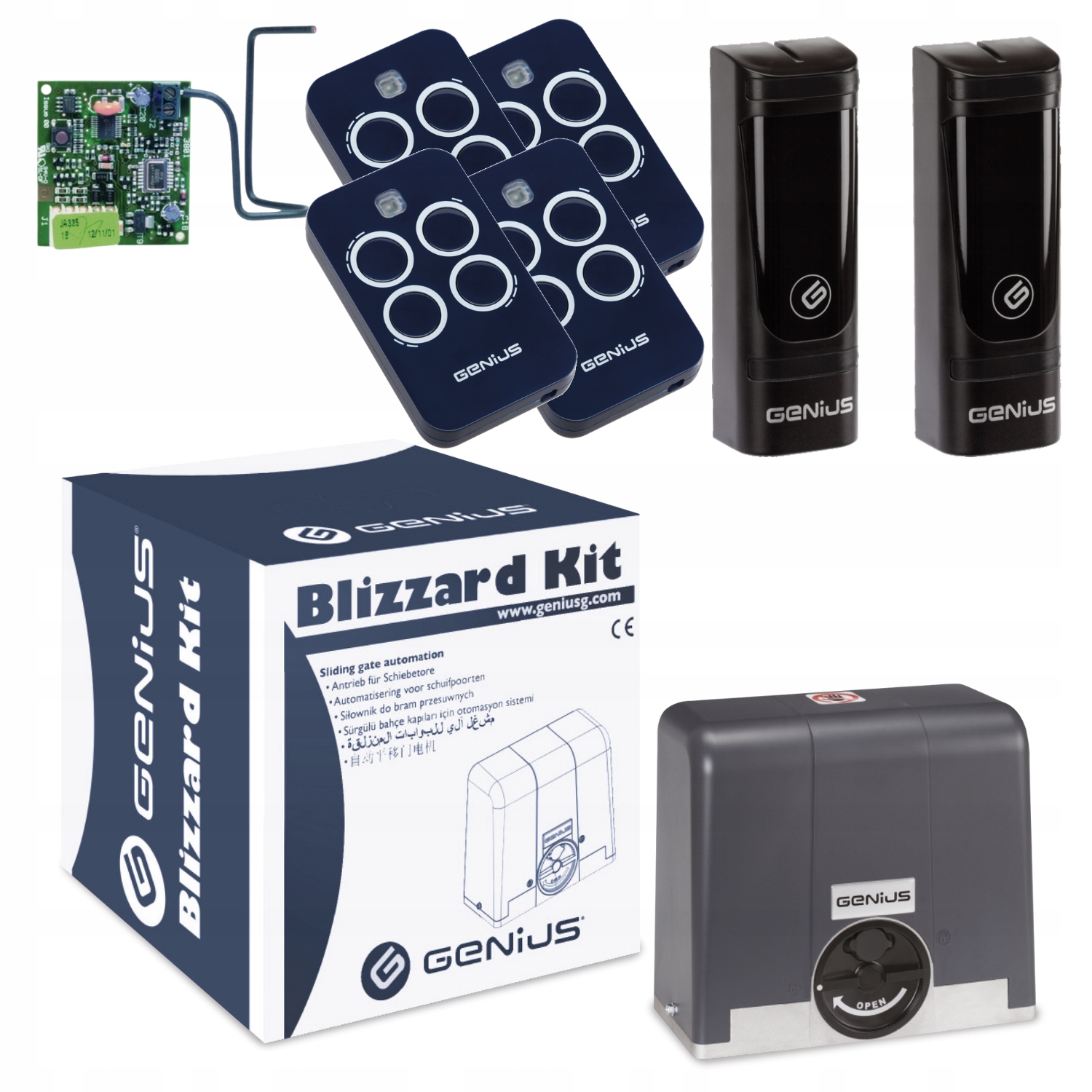 Genius Blizzard 900 Napęd do bramy przesuwnej automat Pilot Echo 4szt.