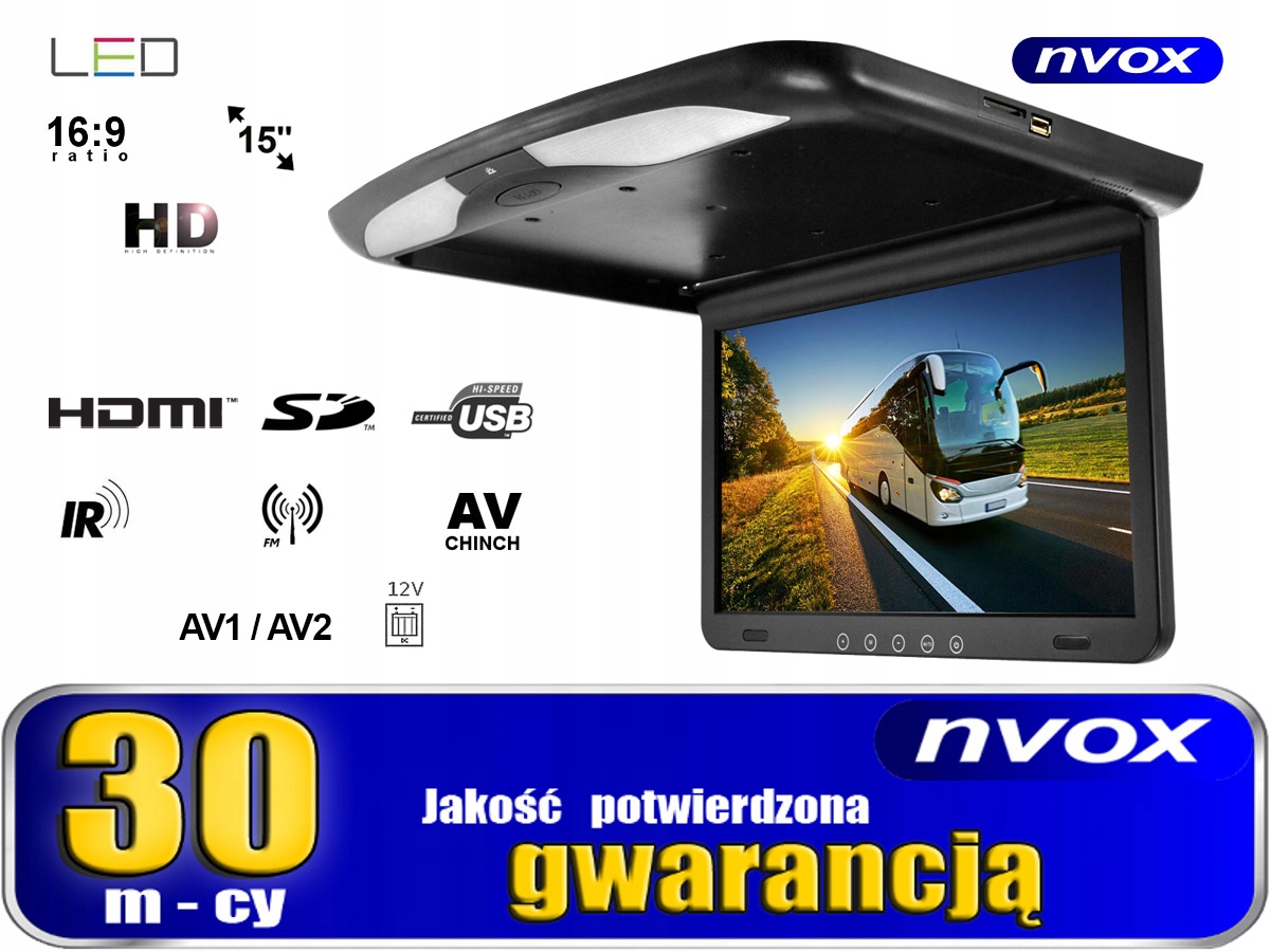 MONITOR PODWIESZANY ROZKŁADANY DO SUFITU 15 CALI HDMI AV USB Stan opakowania oryginalne