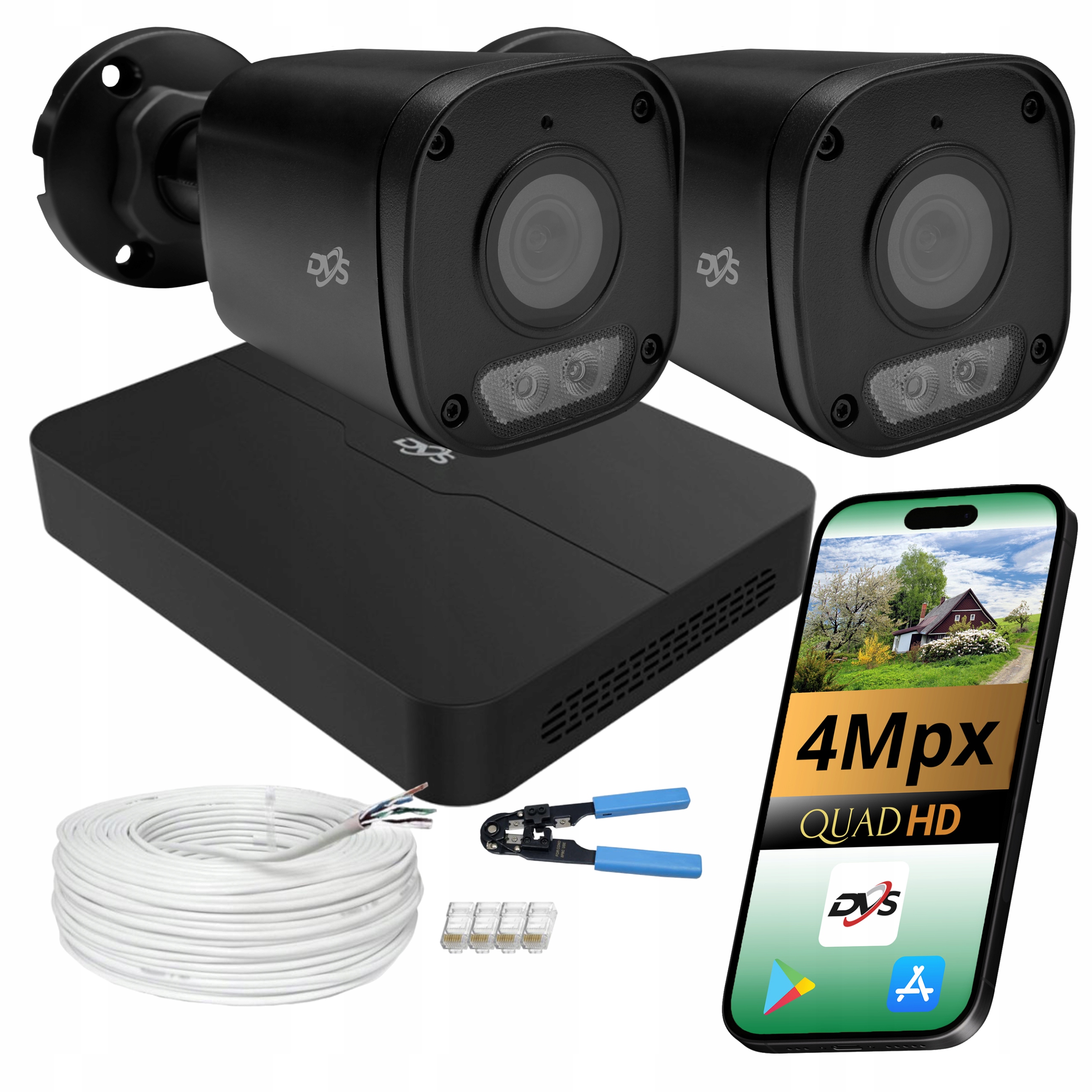 Kamera Pro Monitorování Domu Ip PoE s 2 kamerami 4Mpx Dual Light černá