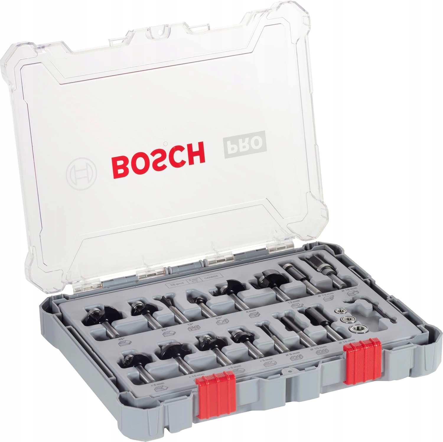 Bosch Sada 15 fréz na dřevo s rukojetí 8 mm 2607017472