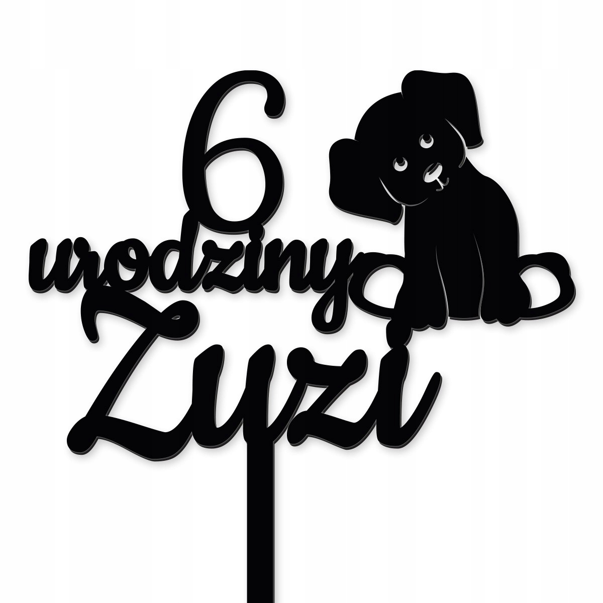 TOPPER NAPIS NA URODZINY PIES PIESEK TORT CZARNY