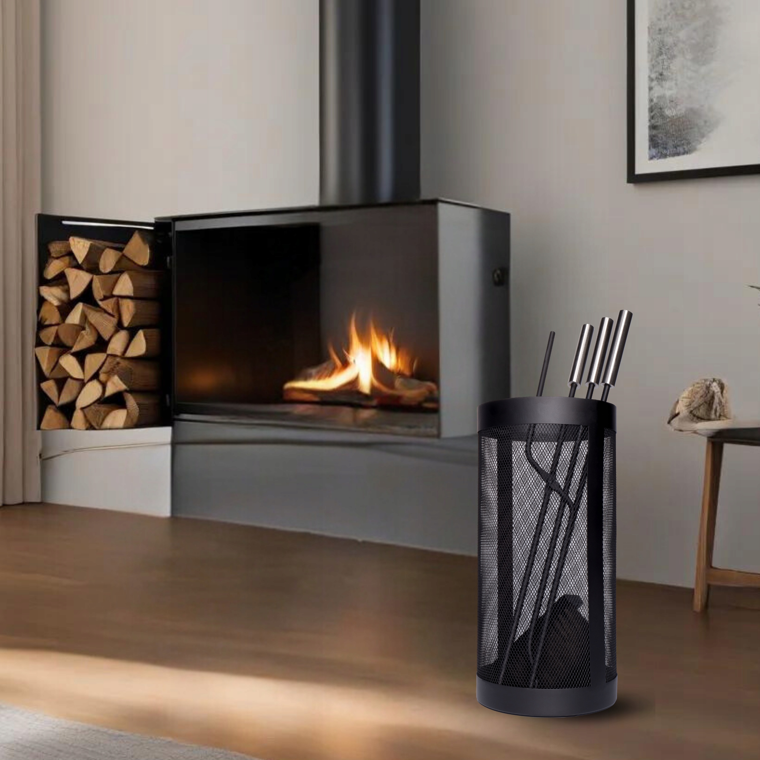 NARZĘDZIA KOMINKOWE ZESTAW AKCESORIA 5 SZTUK + STOJAK KOSZ METALOWY ZMIOTKA Kod producenta 0001357