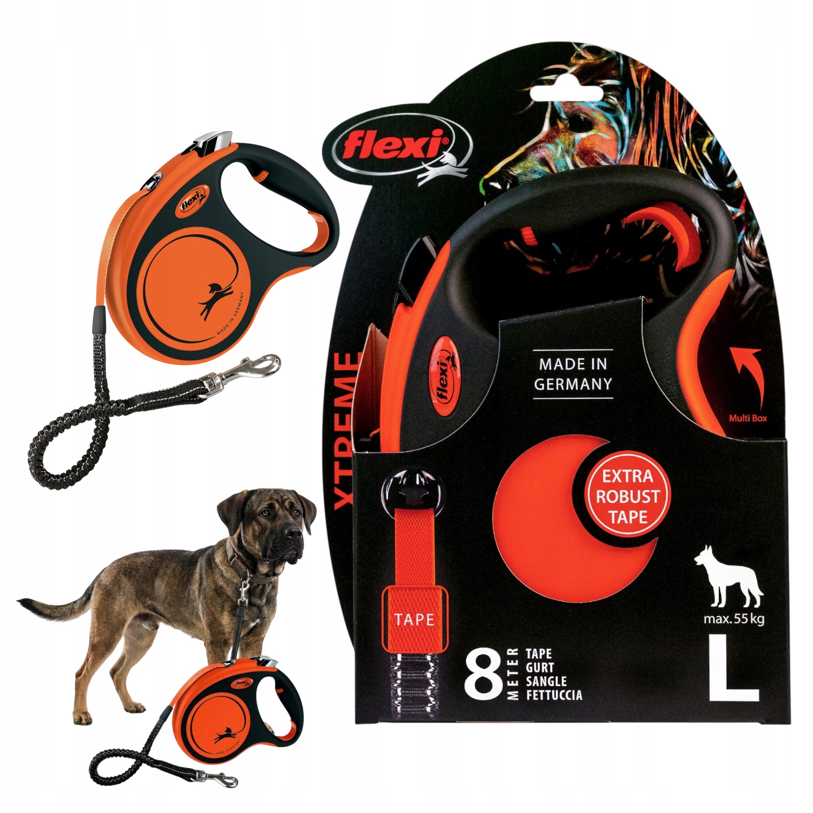 Smycz Automatyczna Taśma Amortyzator 8m Pies 55kg L Wytrzymała Mocna linka