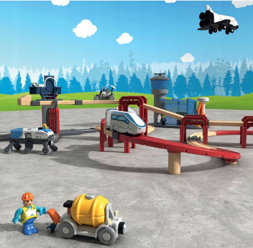 KOLEJKA NA BATERIE STACJA KOSMICZNA DREWNIANA TORY 67 EL POCIAG ELEKTRYCZNY Materiał drewno plastik