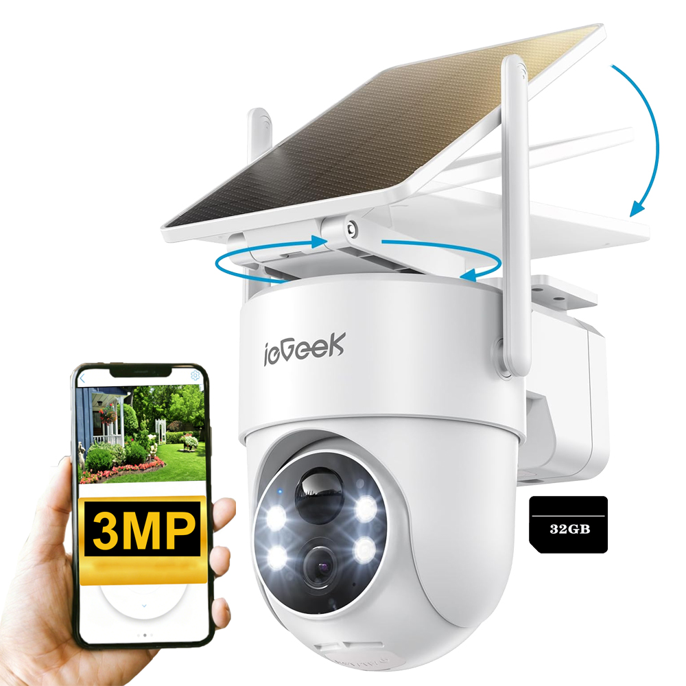 3MPX solární otočná kamera detekce těla Pir 360° Otočná s 32G kartou