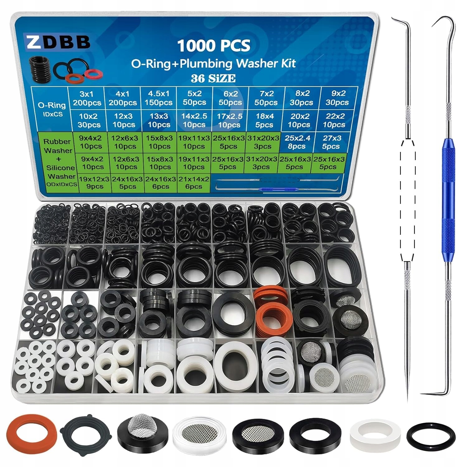 Zestaw uszczelek gumowych O-ring 1000 szt 18 rozmiarów hydraulika kran wąż