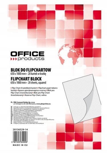BLOK PAPIER FLIPCHART W KRATKE 65X100cm 20 KARTEK BIAŁY