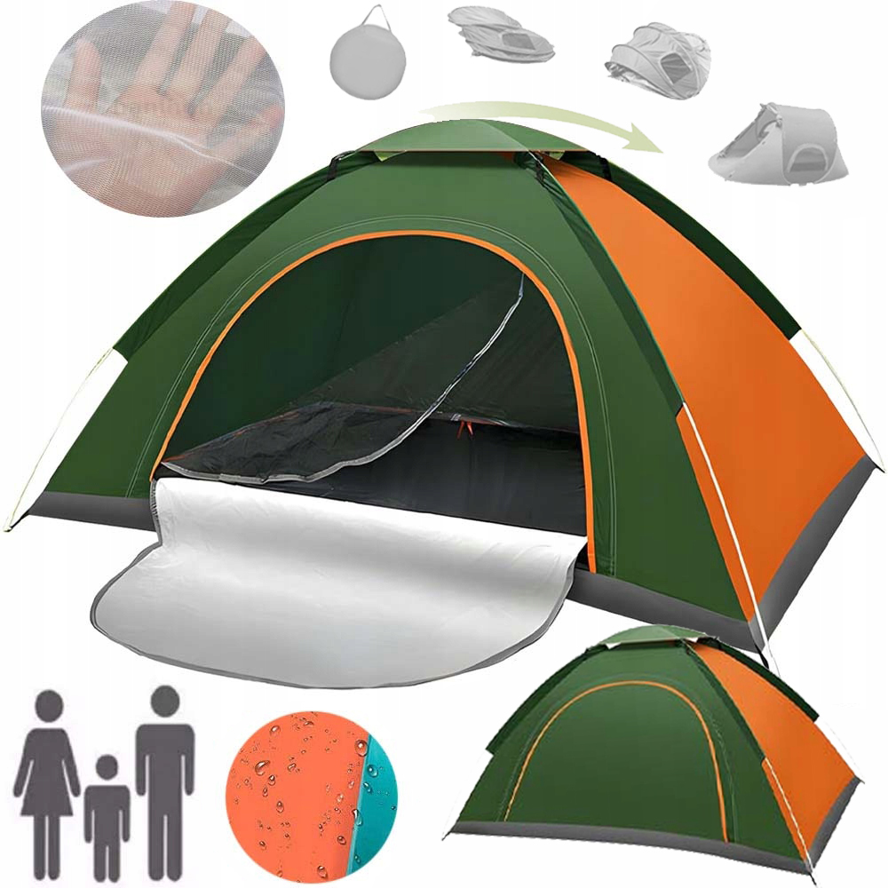 Namiot Kempingowy Samorozkładający Wodoodporny 2-3 Osobowy Ochrona Przed Uv