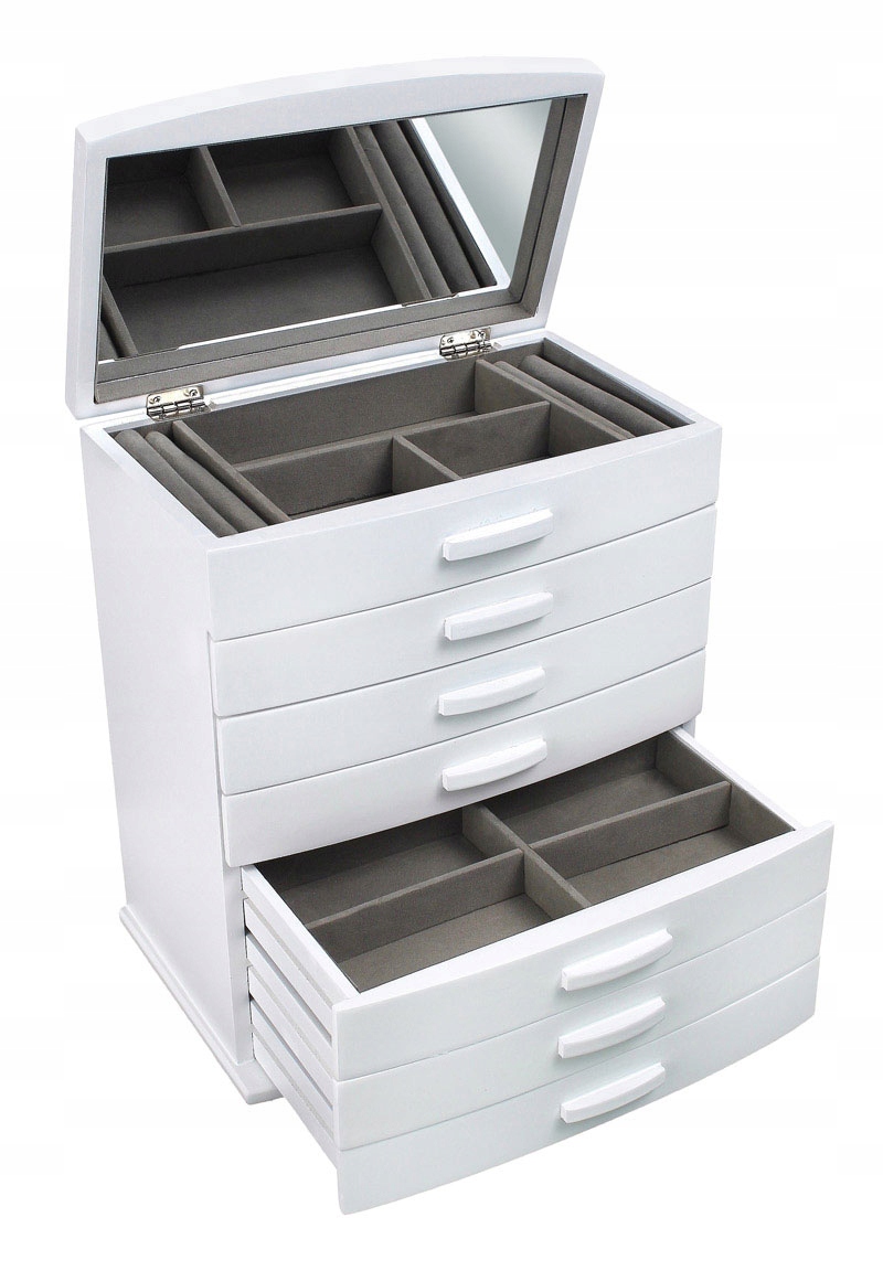 

Szkatułka na biżuterię biała drewno kuferek komoda