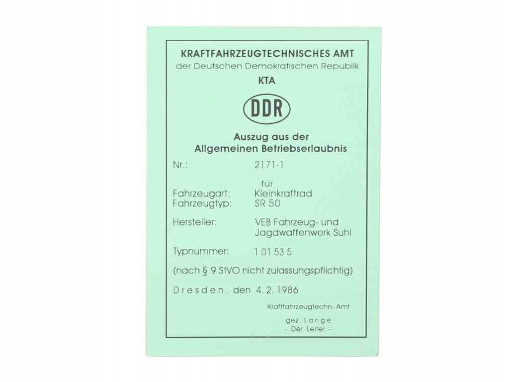 ROY08694 - КАРТА АВТОМОБІЛЯ SIMSON SR50 DE