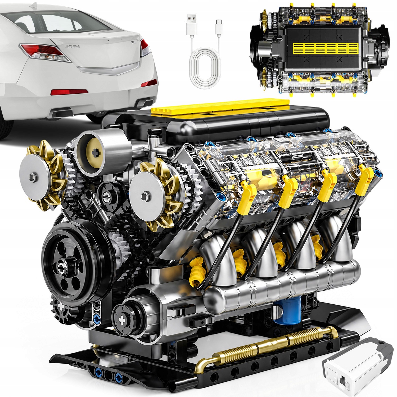 Mechaniczny Zestaw Klocków Silnik V8 Działający Model Edukacyjny Dla Dzieci