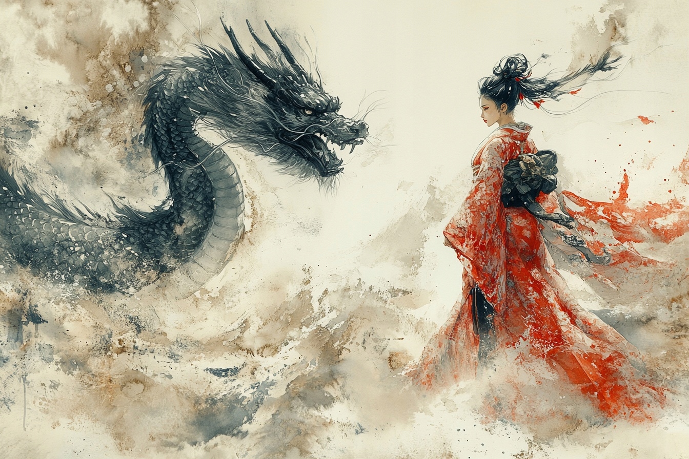 Obraz Na Plátně Canvas Japonsko Asie Fantasy Bojovnice Drak Gejša 120x80