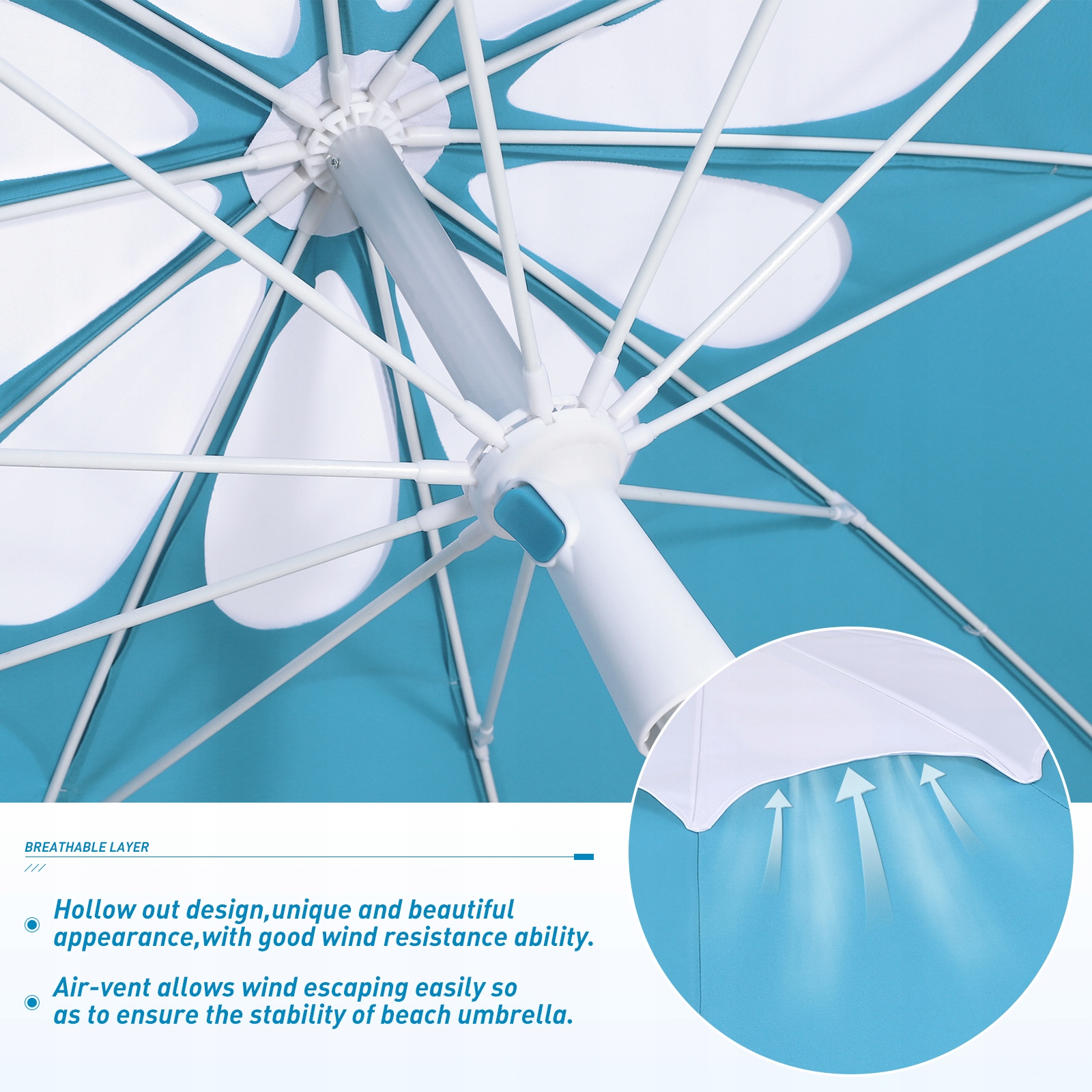 PARASOL PLAŻOWY Z KWIATOWYM OCHRONA PRZECIWSŁONECZNA I WENTYLACJA 6,5FT Kolor dominujący odcienie niebieskiego