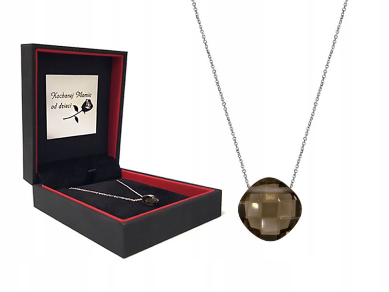 

Srebrny naszyjnik 925 kamień kwarc dymny poduszka