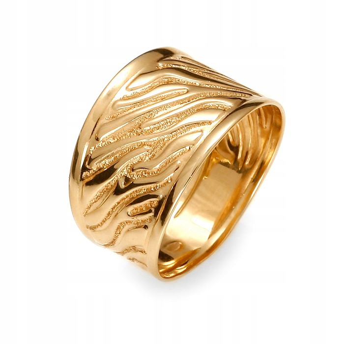 Piękny Bogaty Szeroki Złoty Pierścionek Wzorzysty 14KT 585