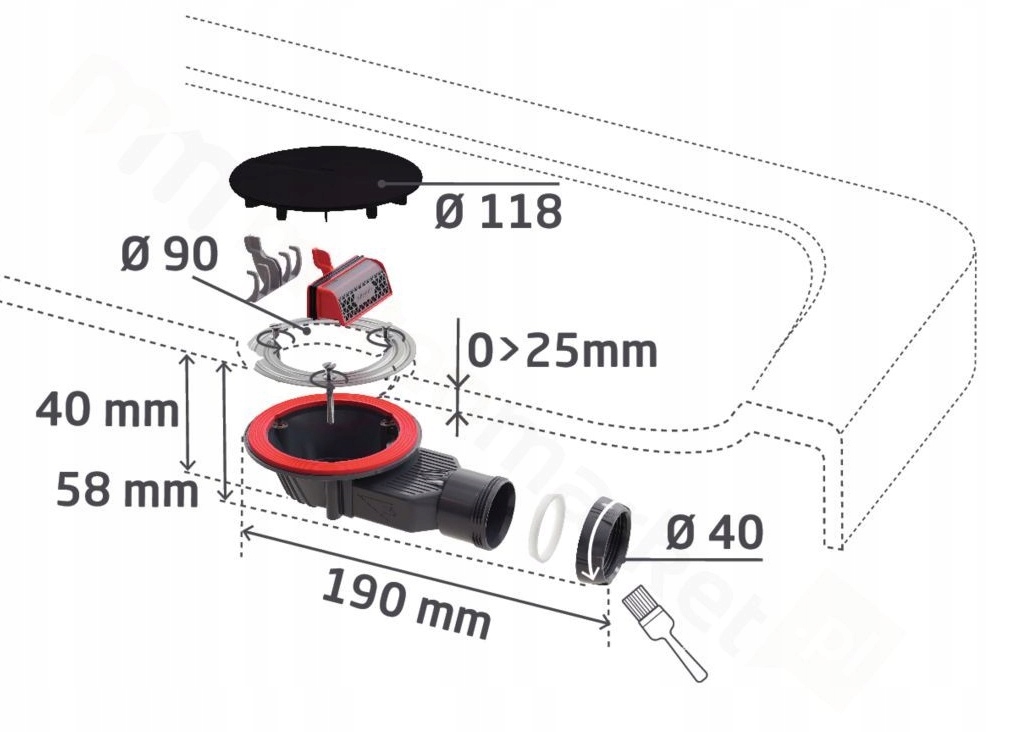 Ekstraniski odpływ brodzikowy syfon fi 90 CHROM Marka Wirquin