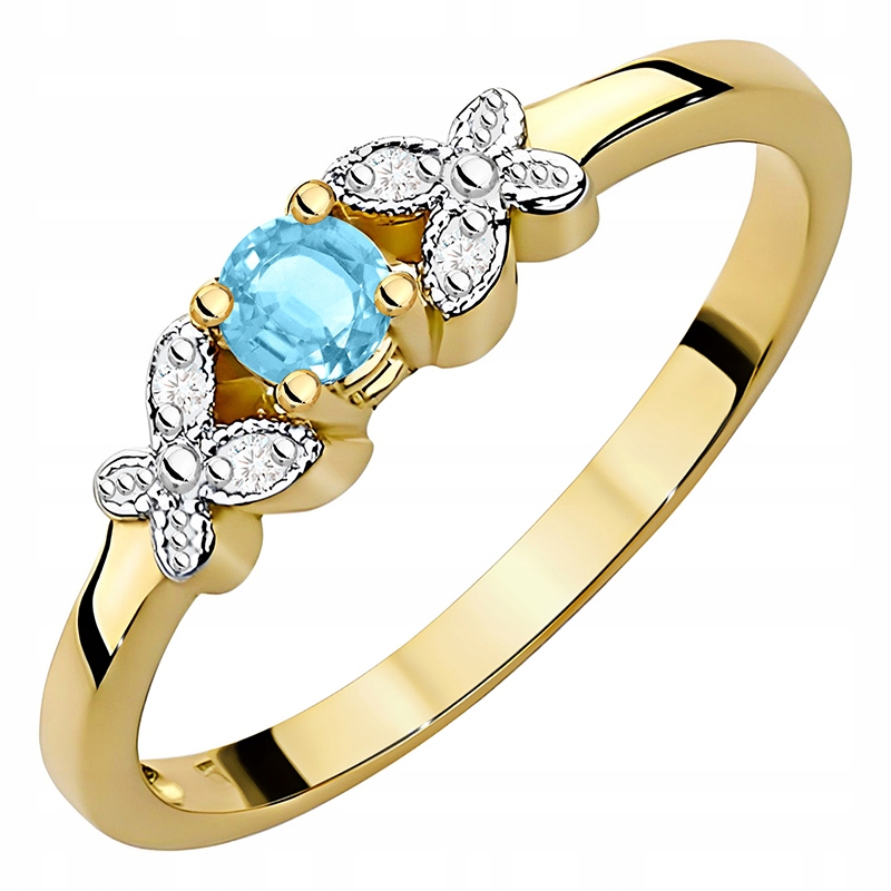 Złoty Pierścionek pr. 585 Topaz 0,15ct i Brylanty