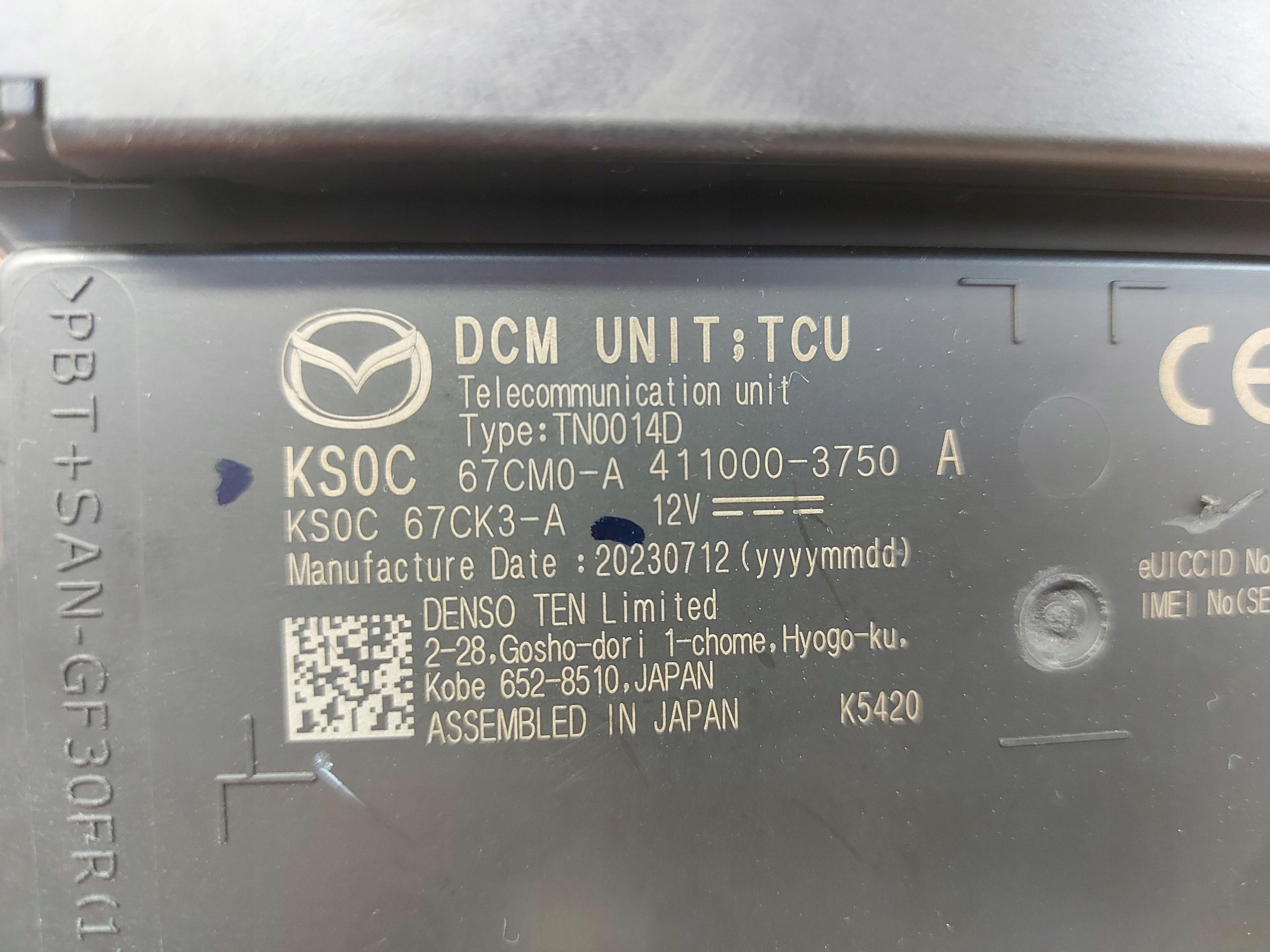 Mazda CX60 2023 module control unit dcm komunikacji ks0c-67ck3-a