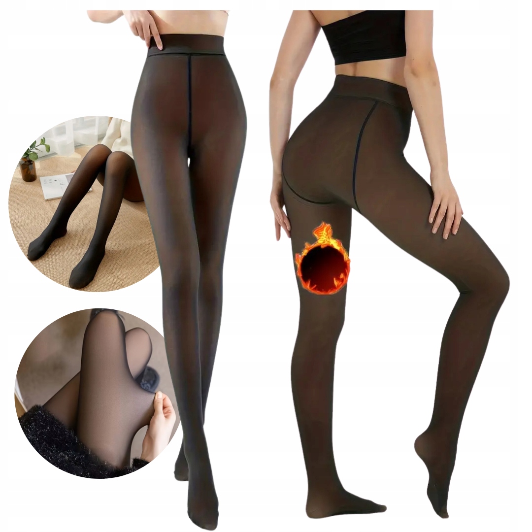 RAJSTOPY OCIEPLANE ZIMOWE Z FUTERKIEM GŁADKIE CIEPŁE ROZCIĄGLIWE 3D L/XL