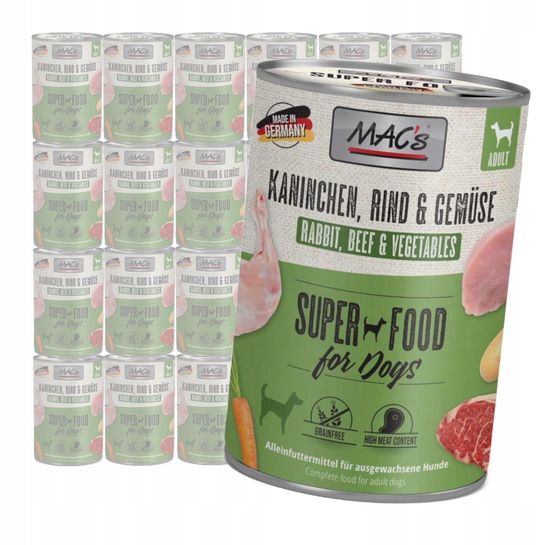 Levně MAC's Dog Bezobilné Vlhké Krmivo pro psy Králík Hovězí a zelenina 24x400g