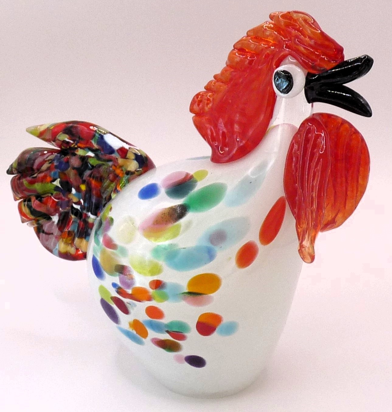 Skleněná figurka krásný kohout Bílý nafukovací Dárek Fdxxl Velká XXL 23 cm