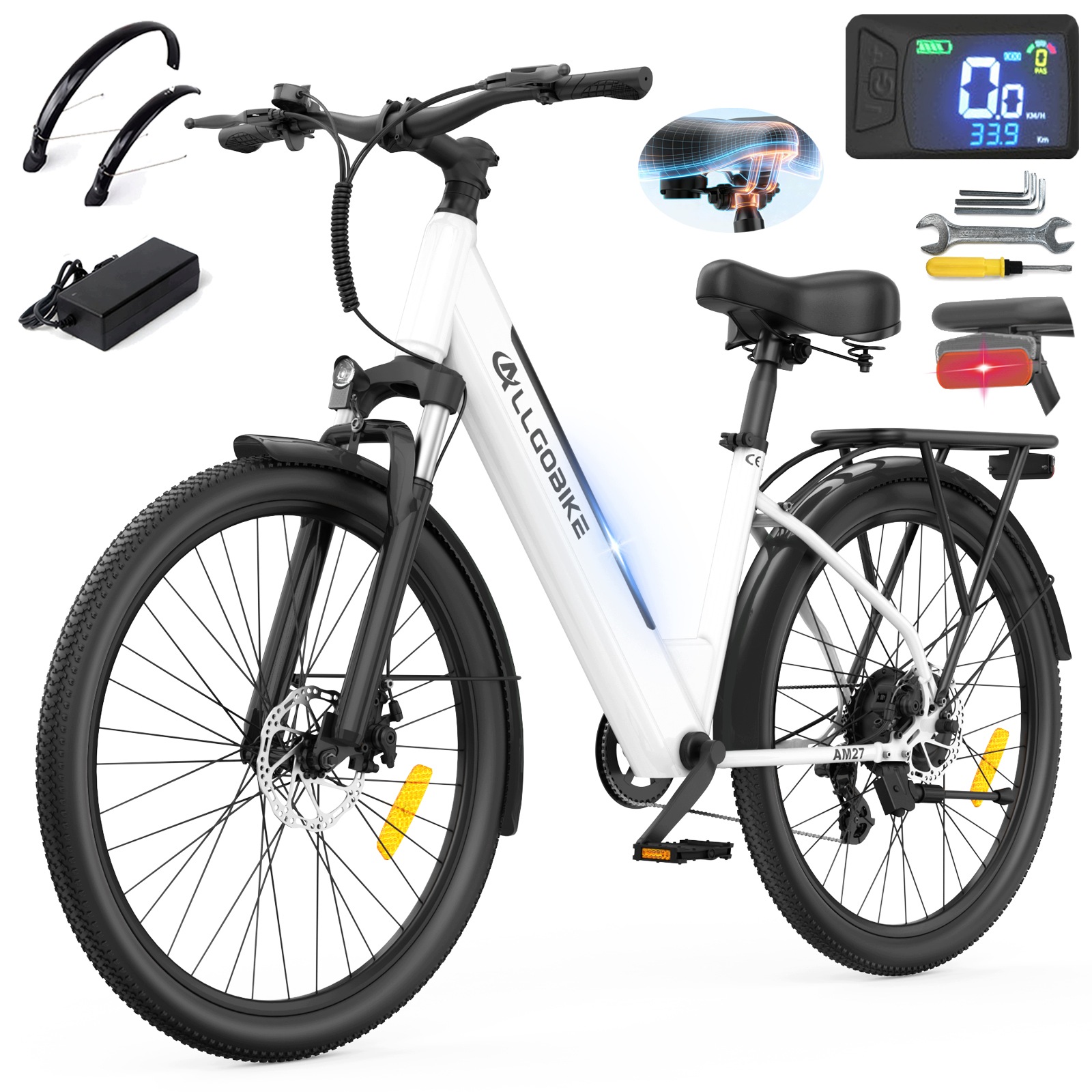 Rower Elektryczny Damski 250W 15AH 100KM 27.5" E-bike Shimano 7 Biegowa Pl