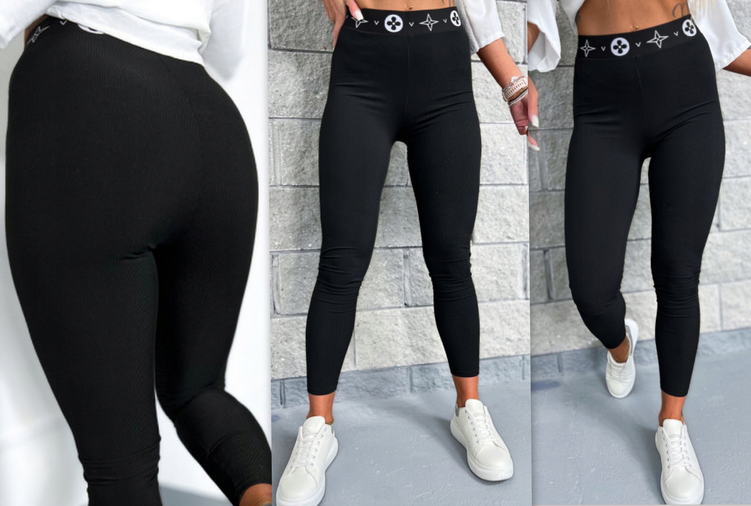 LEGGINSY z WYSOKIM STANEM PRĄŻKOWANE MODELUJĄCE BAMBUS KRYJĄCE L/XL Marka inna
