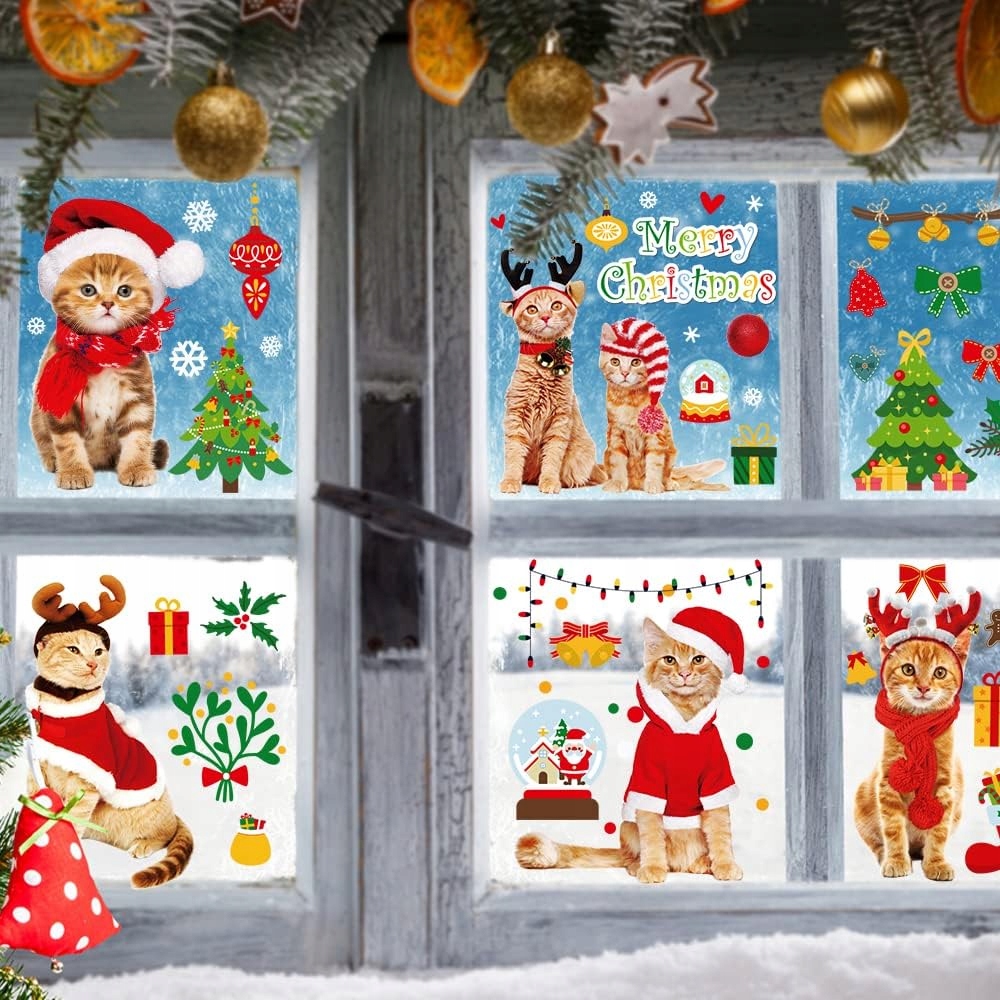 NAKLEJKI NA SZYBĘ Ozdoby Okienne ŚWIĄTECZNE Koty 9 arkuszy DEKORACJA Marka Stylizer