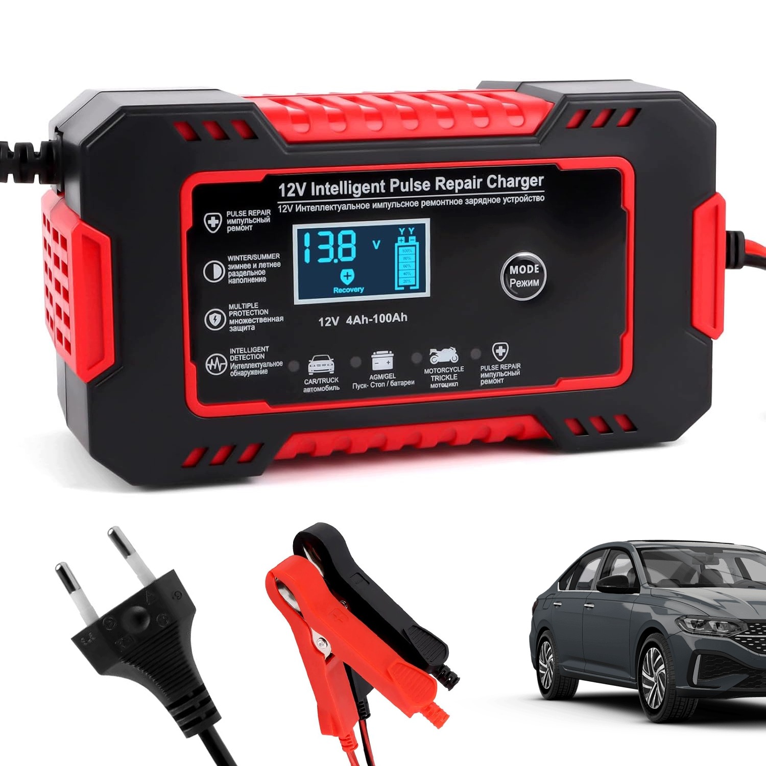 Automatyczny Inteligentny Prostownik Ładowarka LCD 12V 6A Do Motocykli