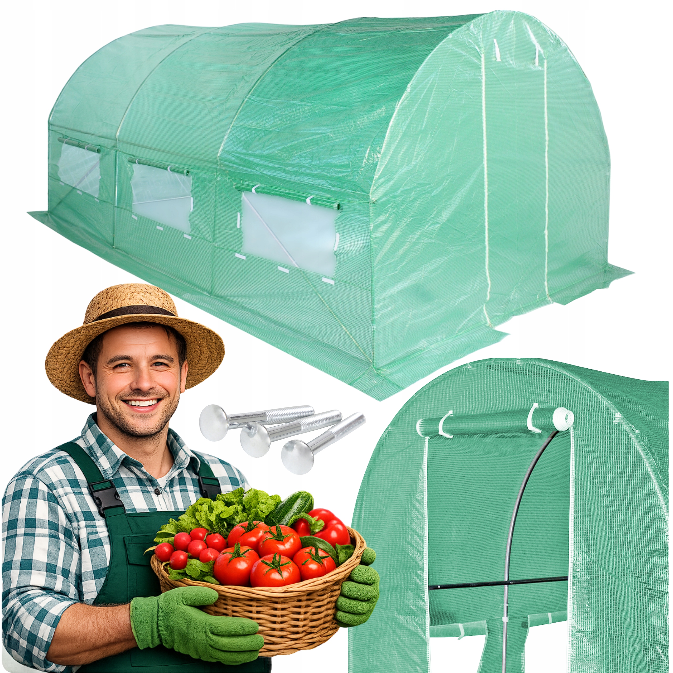 Fóliový Tunel 3x4,5 m Zahradní Skleník 13,5 m2 Zelená Odolná Fólie