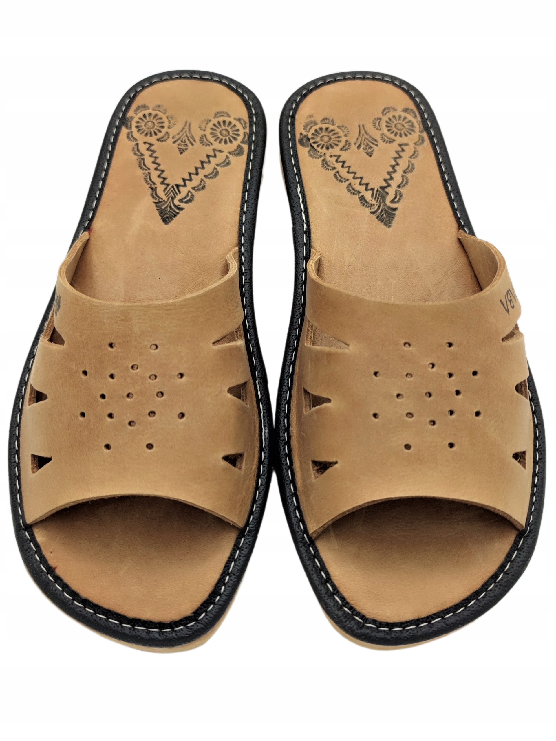 KAPCIE SKÓRZANE DAMSKIE PANTOFLE PREMIUM FOLK II Marka BABA