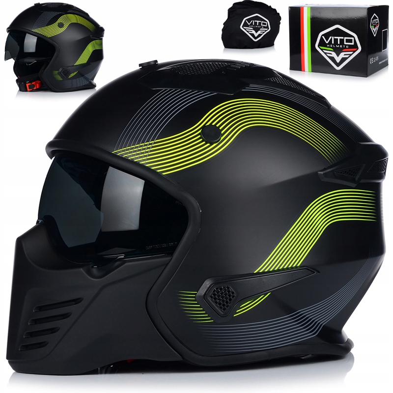 Motocyklová Prilba Vito Bruzano Fluo Otvorená Odnímateľná Čeľusť Clona