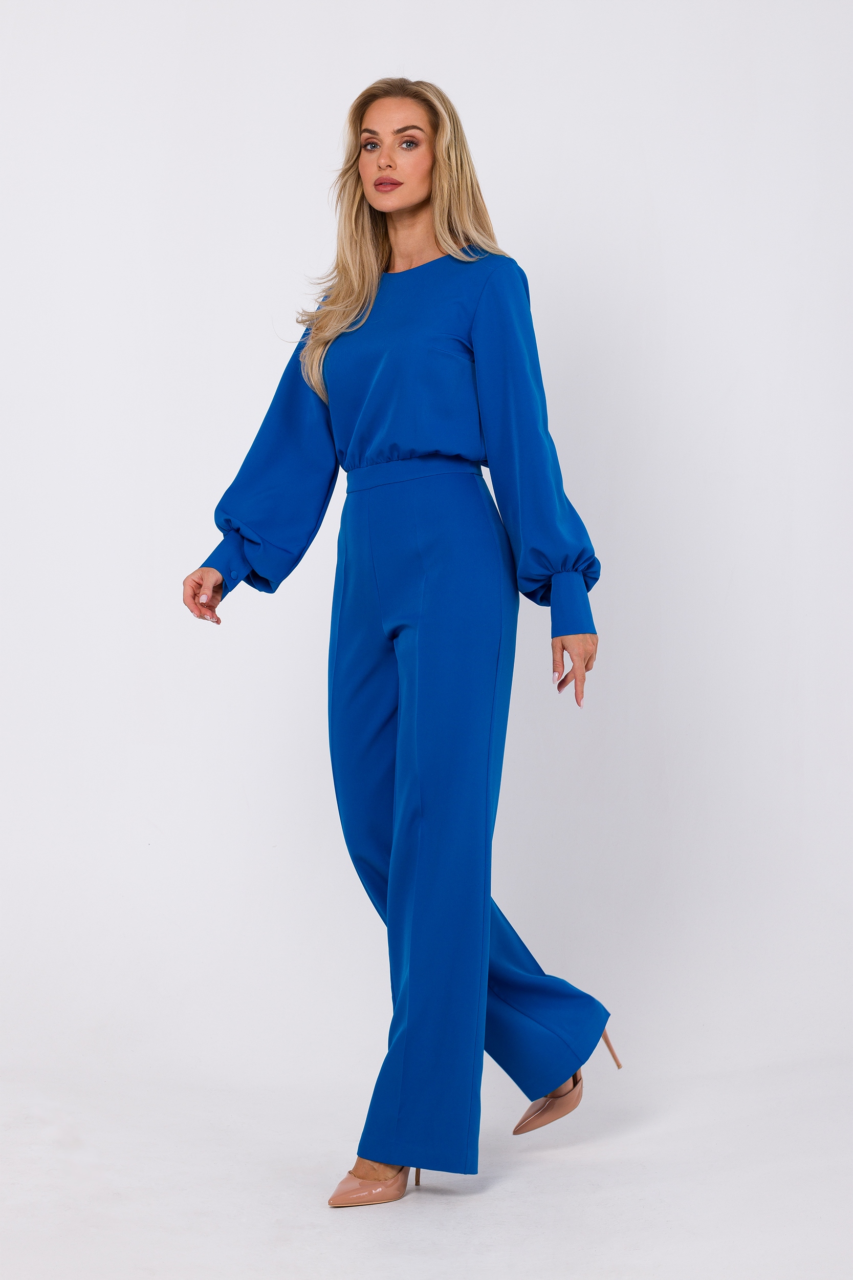 KOMBINEZON DAMSKI ELEGANCKI KOBIECY LUŹNY DŁUGI RĘKAW NIEBIESKI 42 XL Rozmiar XL (42)