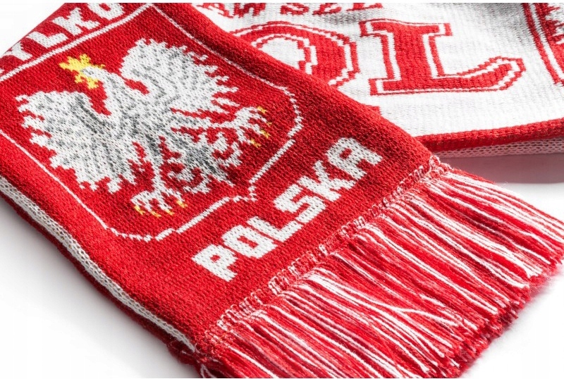 SZALIK DWUSTRONNY REPREZENTACJI POLSKI 150 cm x 17 cm DLA KIBICA SZAL WZÓR Szerokość produktu 18 cm