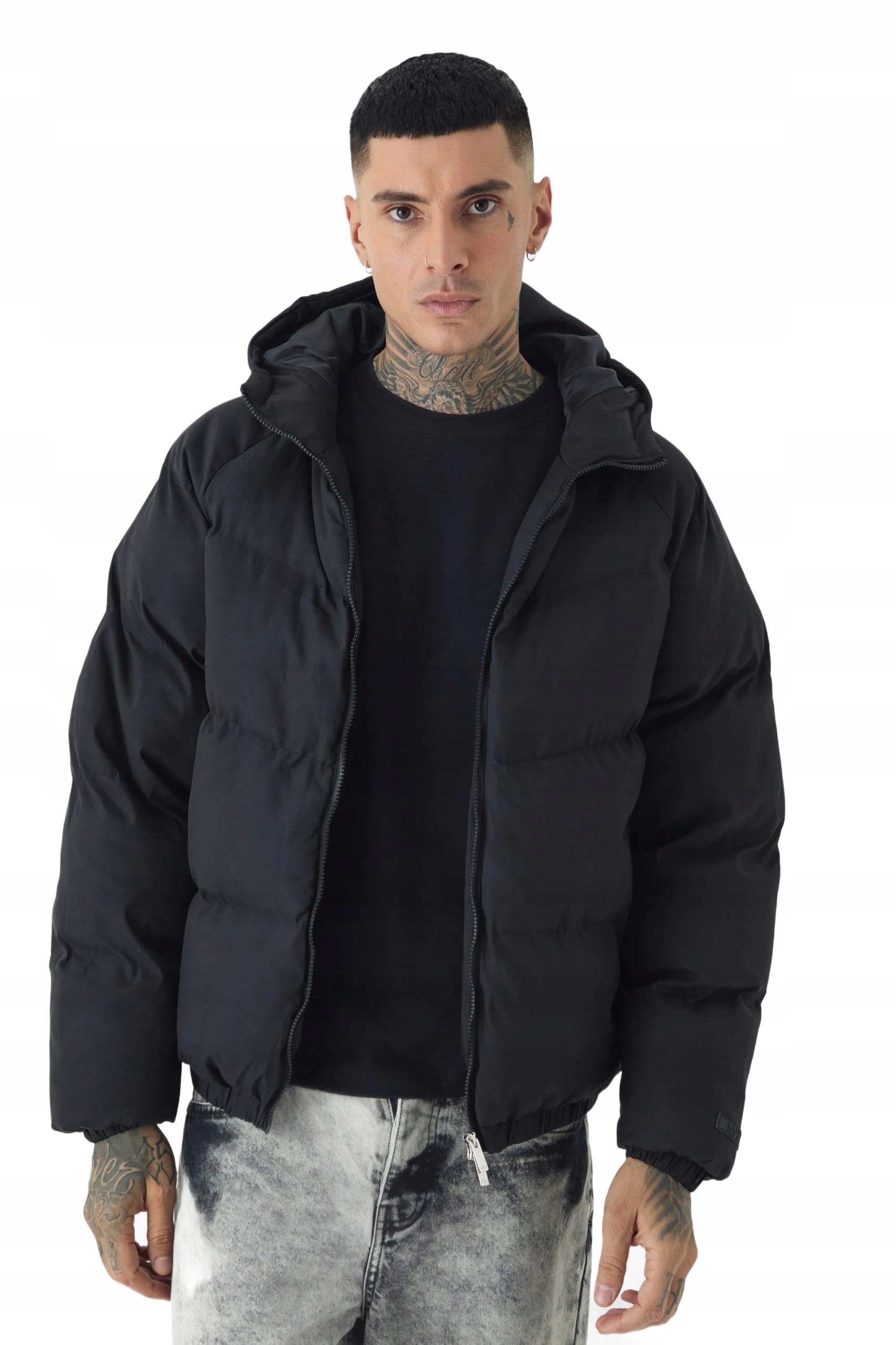 Boohooman Černá Pánská Prošívaná Bunda S Kapucí K Bokům XL Z3A