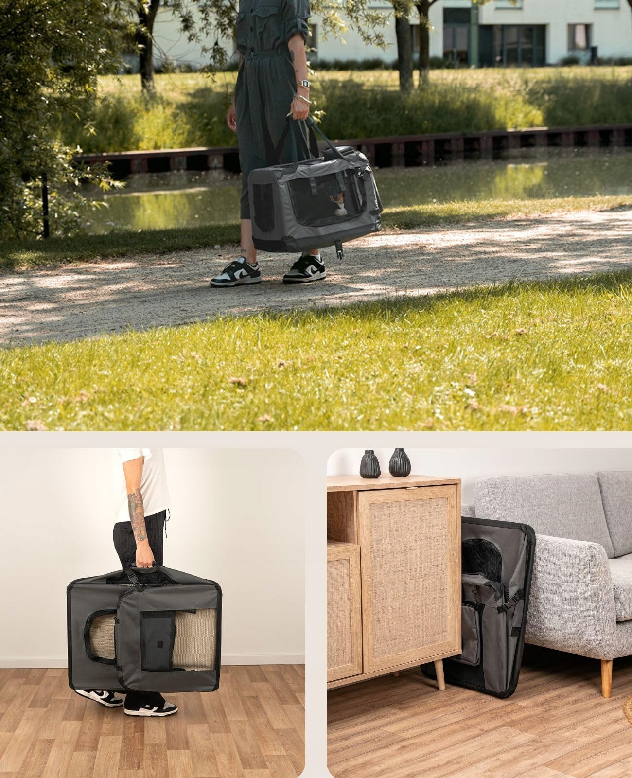 LIONTO Składana Transporter Dla Psów I Kotów Do 10kg Szary — miniatura 4