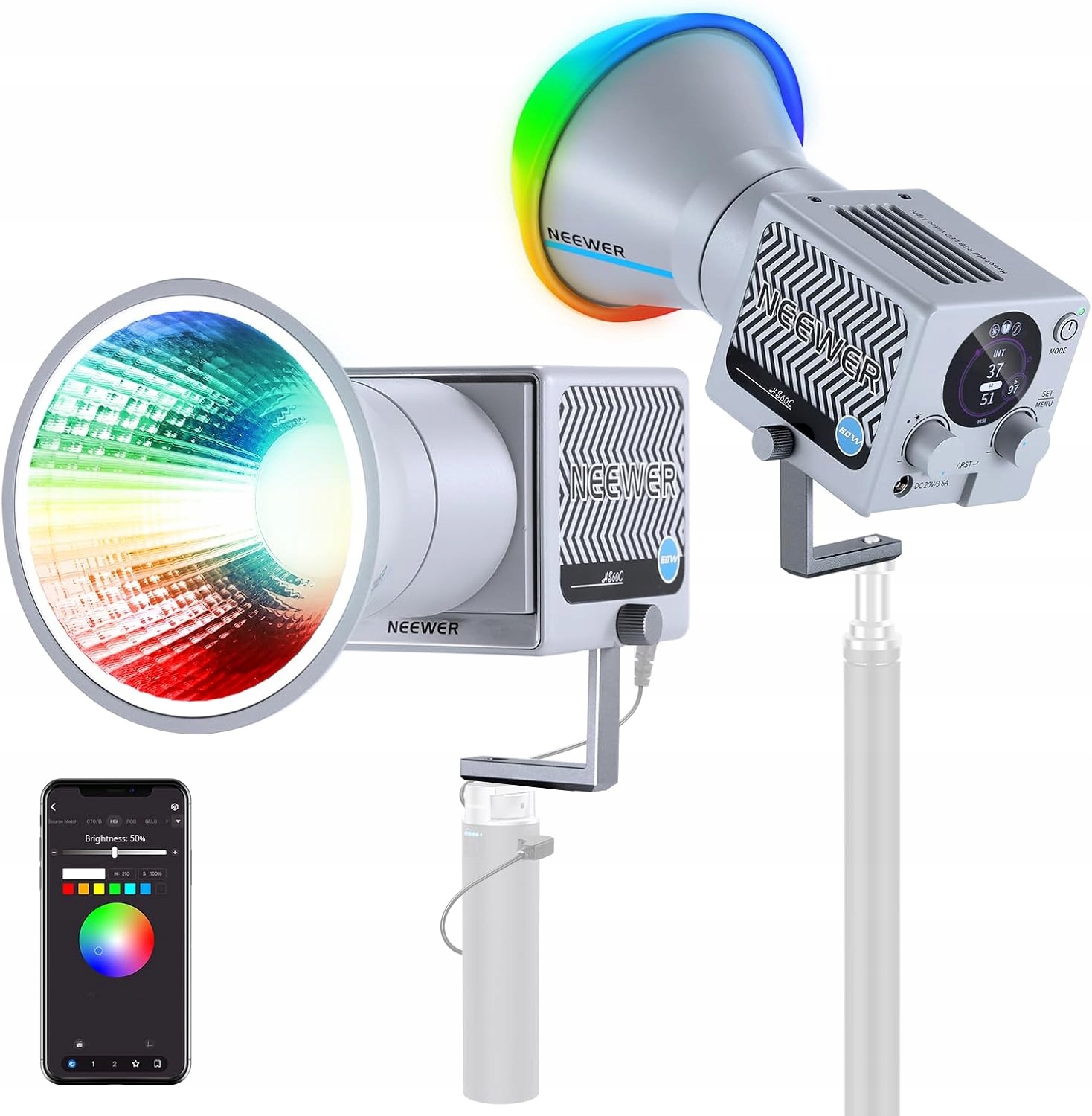 Led lampa Neewer HS60C Rgb 60W Cob 8700Lux CRI97+ APP/2.4G Studio Video