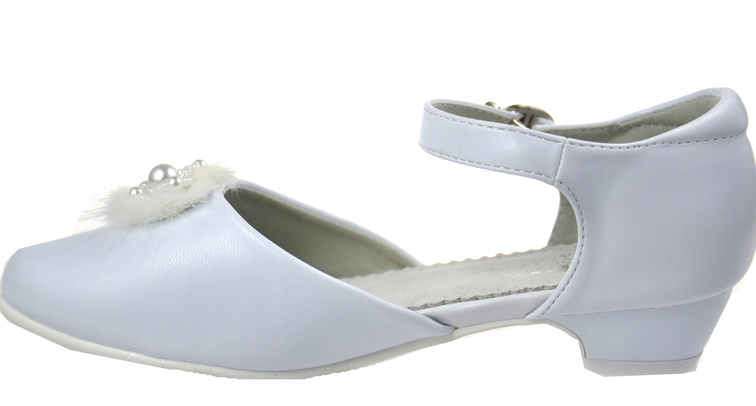 PANTOFELKI Komunijne obcas Perełki SKÓRA BIAŁE r32