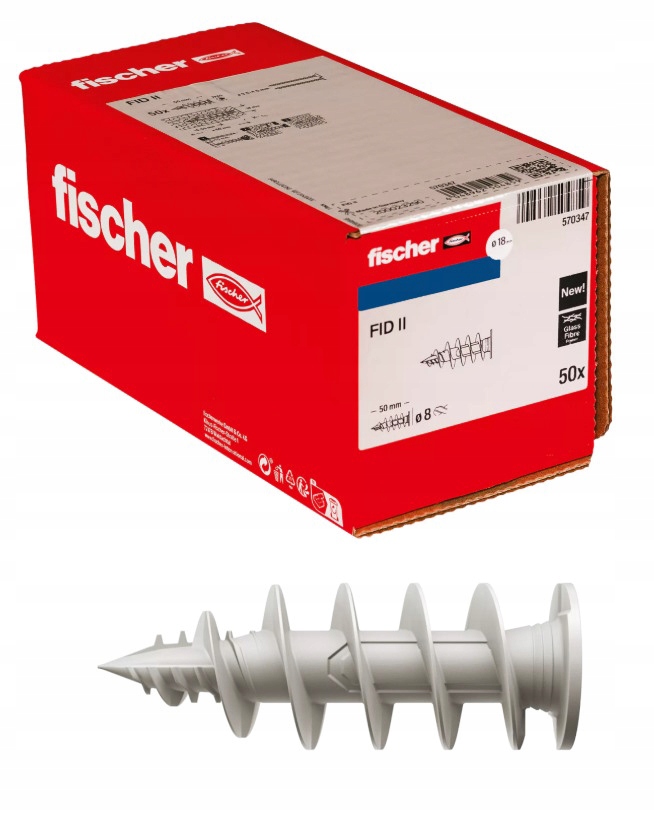Kołki kotwy mocowanie do izolacji Fid II pudełko zestaw 50mm 50szt. Fischer