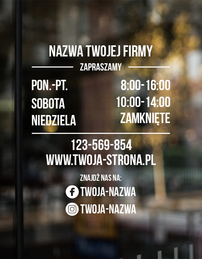 

Naklejka Godziny Otwarcia, zapraszamy, drzwi 40x40