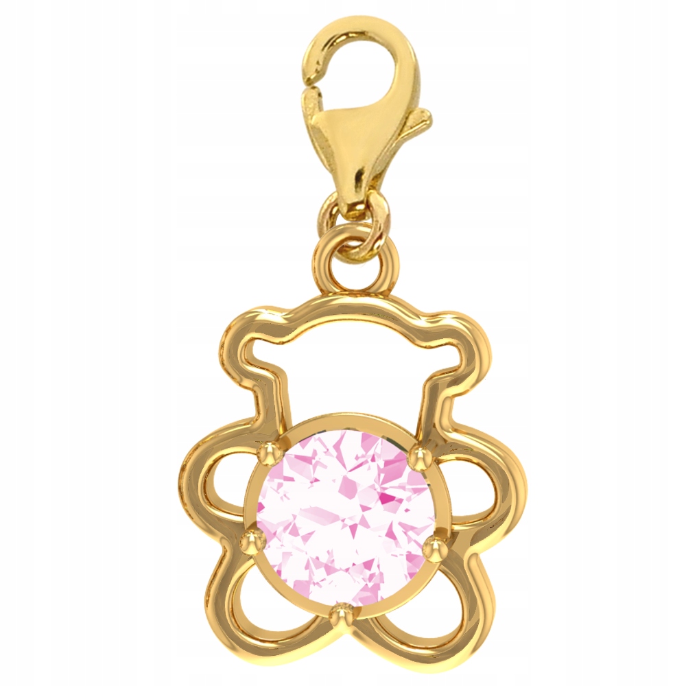 16 Přívěsků Medvídek S Růžovou Zirkonií Ze Zlata 585