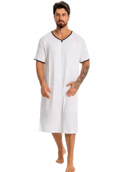 Pánská Noční Košile Viskóza Bílá Košile Dlouhé Tričko Na Spaní M
