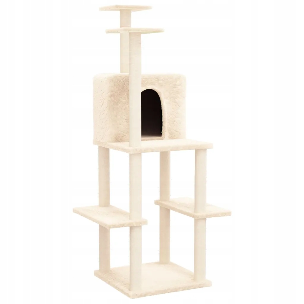 Levně Škrabadlo pro kočky sisalovými sloupky, krémové, 144,5 cm