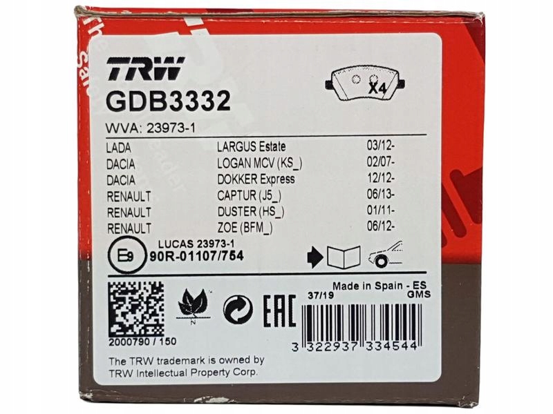 KLOCKI HAMULCOWE TRW CLIO MICRA NOTE MODUS LOGAN Producent części TRW