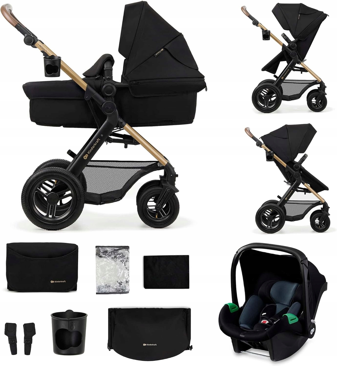 Wózek Dziecięcy 3w1 Kinderkraft Moov 2 Air Fotelik Wielofunkcyjny Czarny