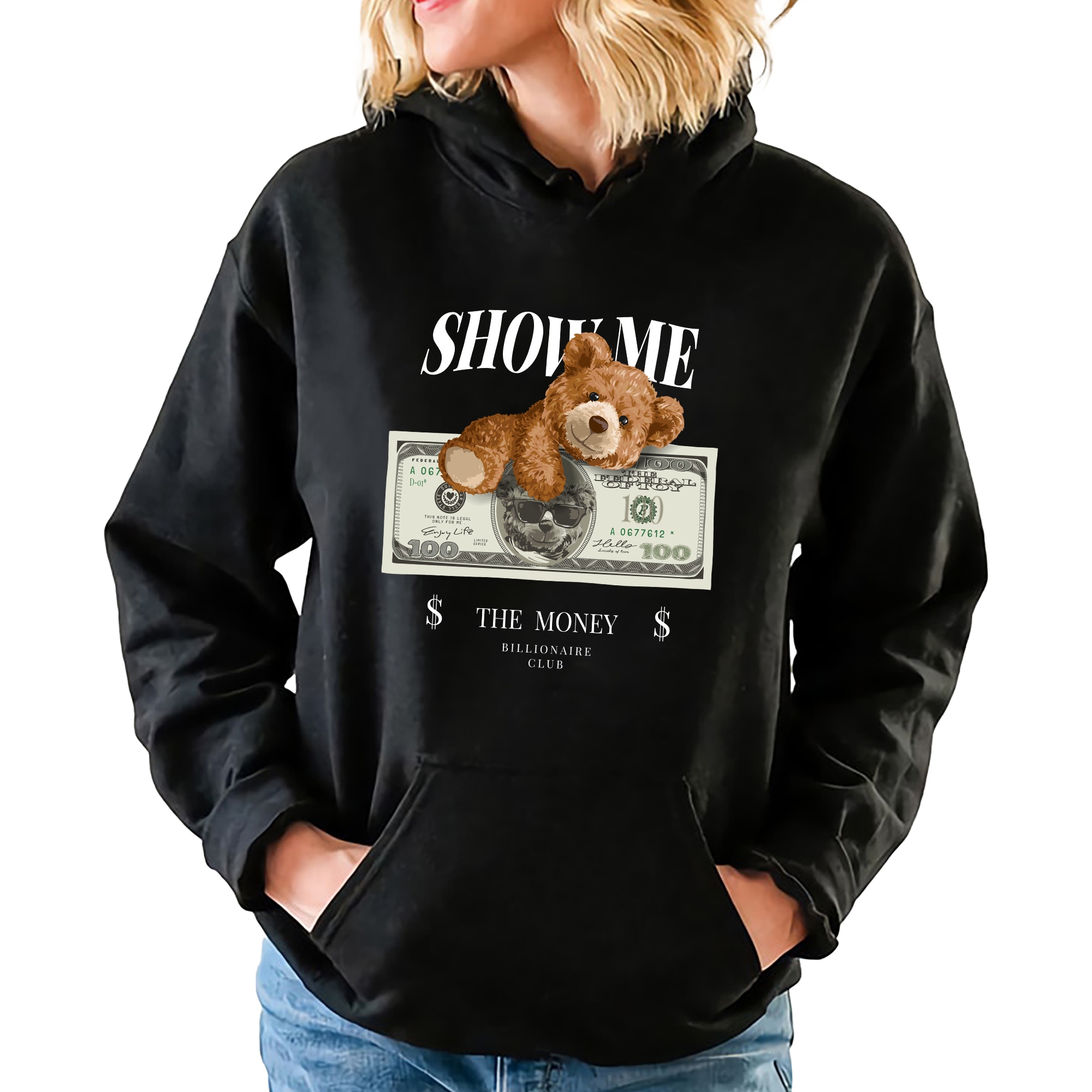 Mikina S Kapucí Černá Show Me The Money Pro Mládež Stylové Trendy Wz L