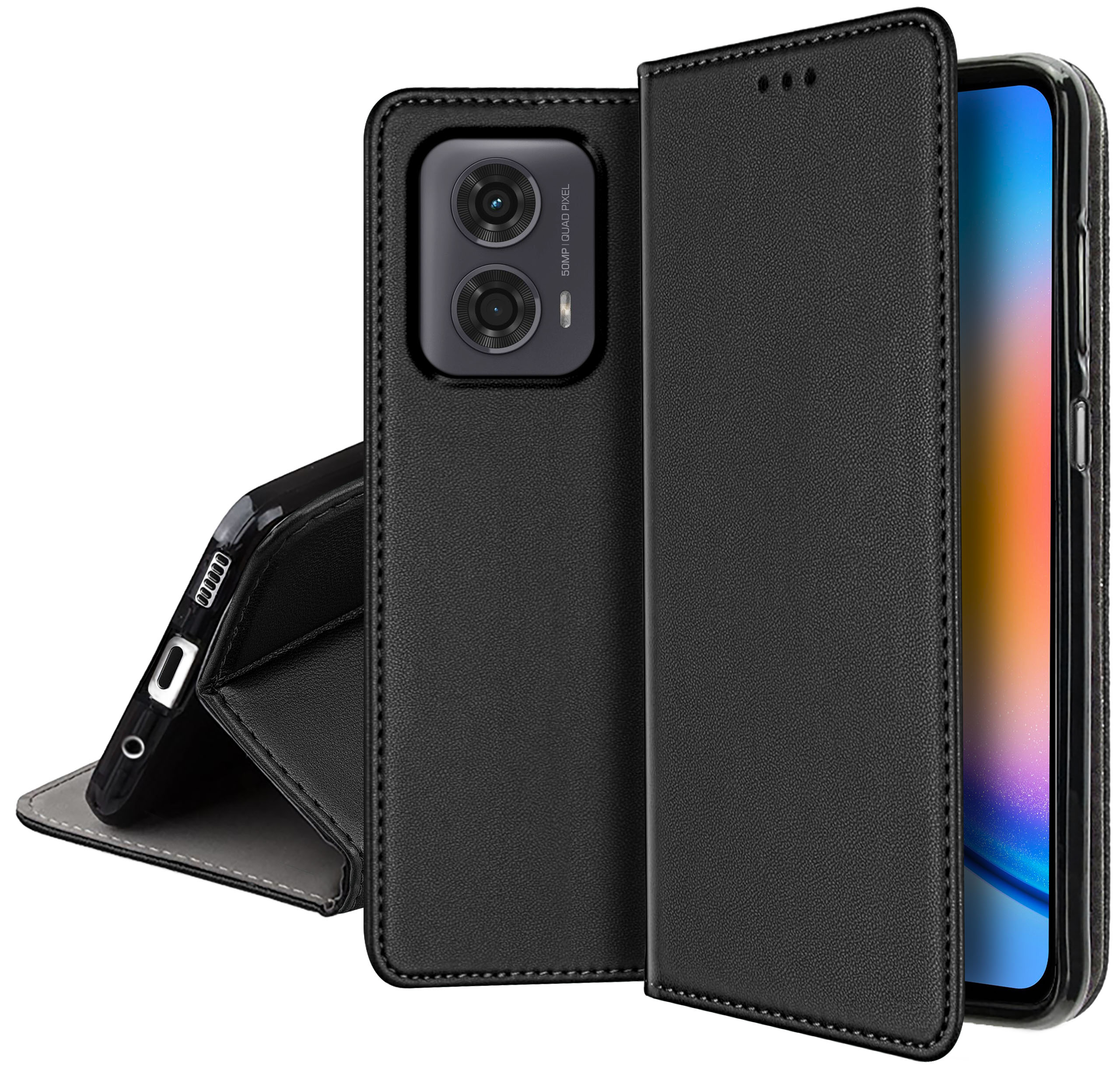 Etui Skórzane do Motorola Moto G24|G04 Magnetyczne Book Case Tokra Szkło 9H