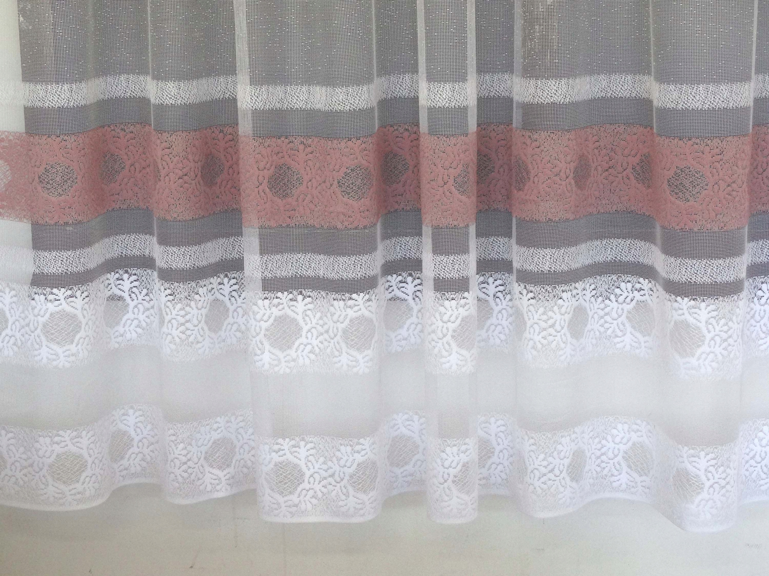 Mg Záclona 768/16 bílá/BR Růžová 400x180 cm Hotová S Obšitou M